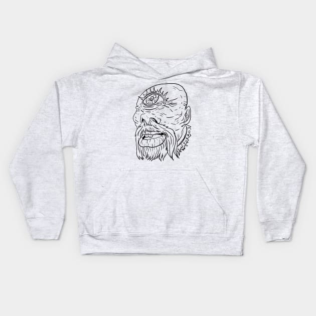 Cyclops Scary Monster Horror Black Lineart Kids Hoodie by Moonwing